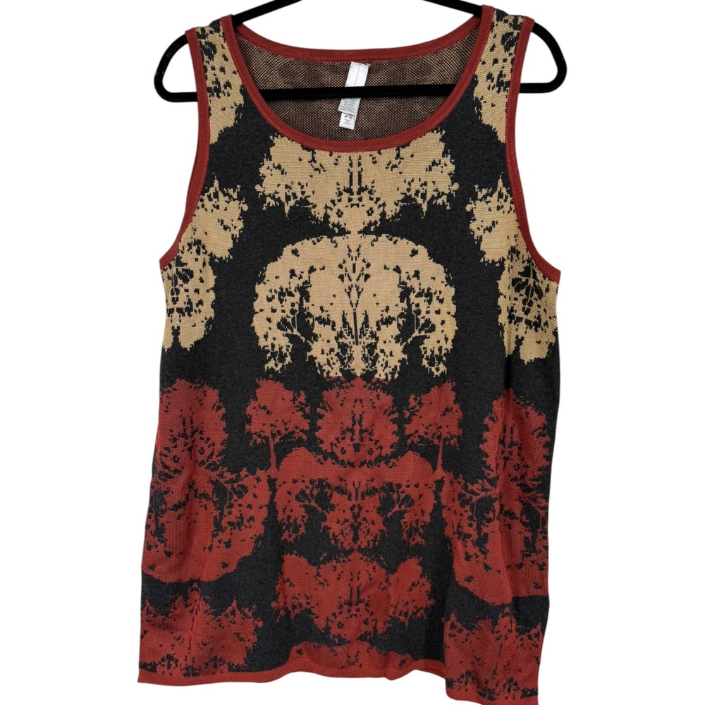 NWT MarlaWynne Womens Knit Tunic Tank Top Abstract Tree Jacquard Size XL Artsy